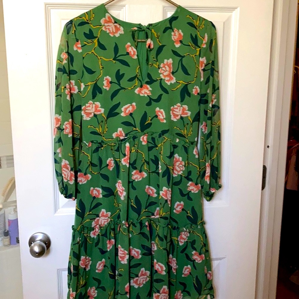 Ann Taylor Tiered floral green dress